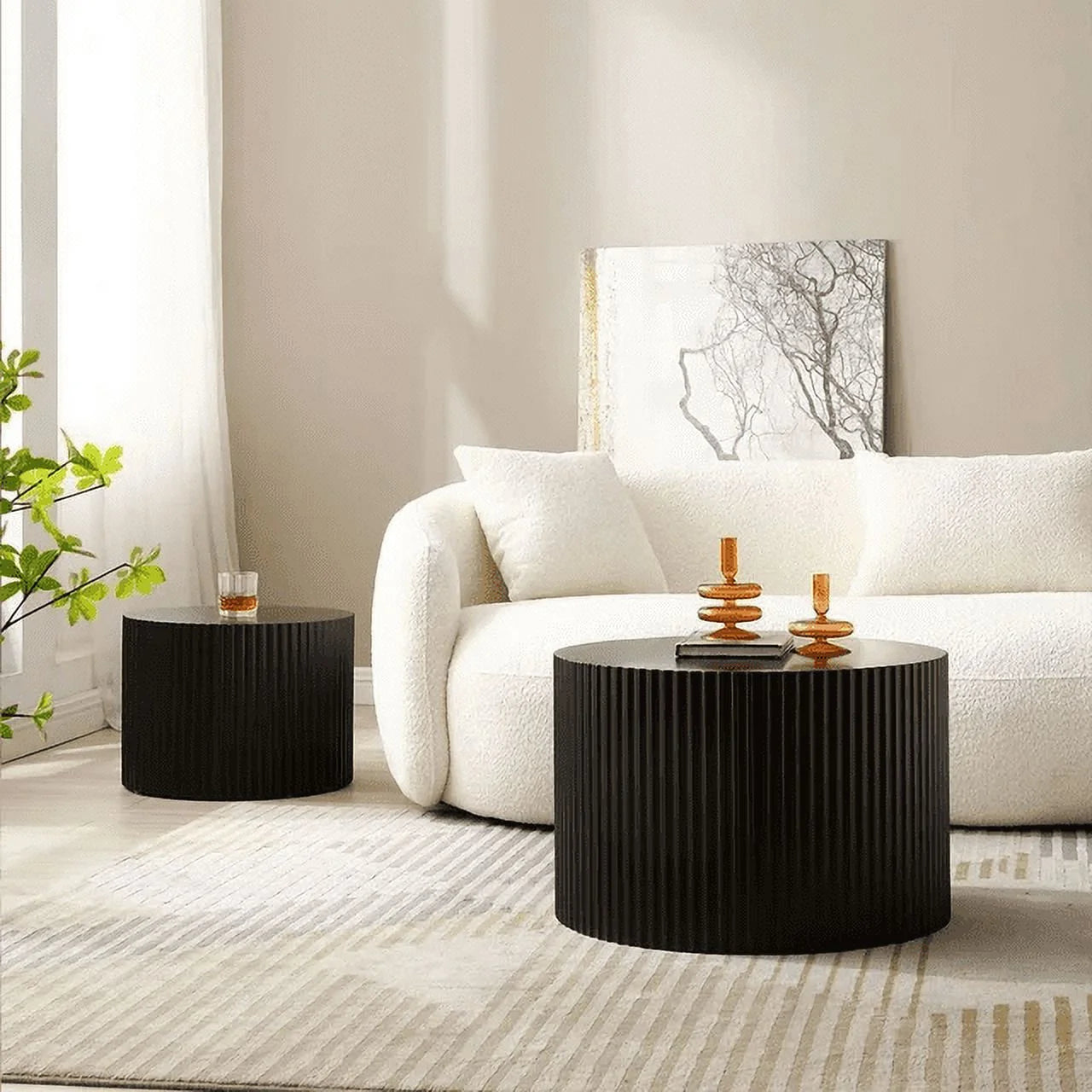 Nesting Coffee Table Set of 2,Modern round End Table for Living Room, Apartment,Black