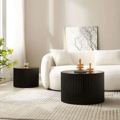 Nesting Coffee Table Set of 2,Modern round End Table for Living Room, Apartment,Black