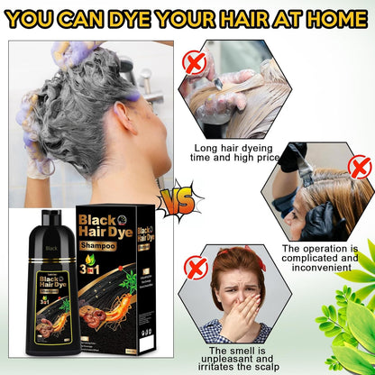 Hair Dye Shampoo 3 in 1 for Gray Hair, Herbal Ingredients Natural Shampoo Hair D