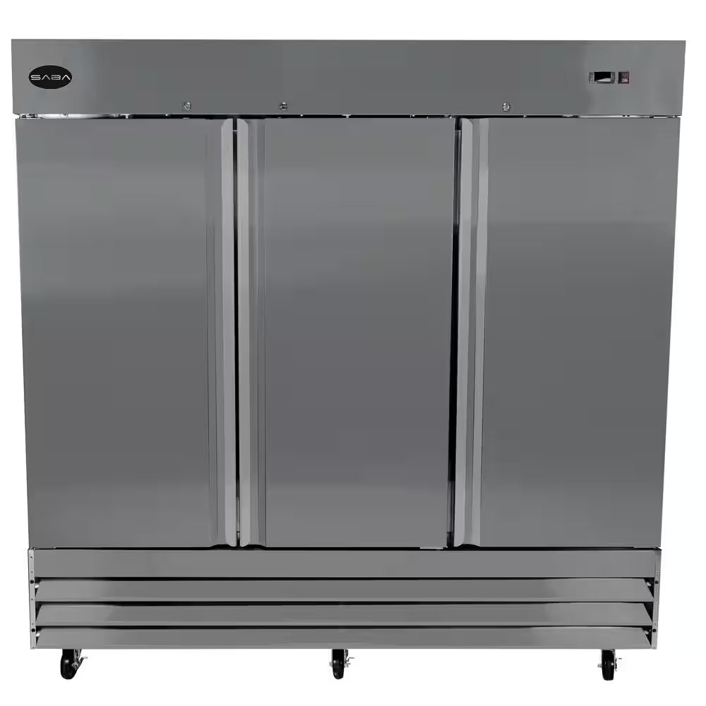 81-Inch Wide 72 Cubic Feet Three-Door Commercial Stainless Steel Reach-In Refrigerator