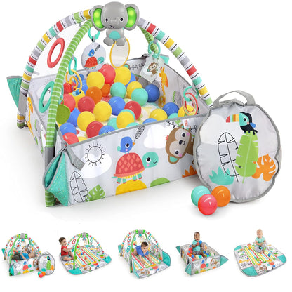 5-in-1 Convertible Jumbo Play Mat and Ball Pit Baby Gym for Newborns to Toddlers - Tropical Green Design