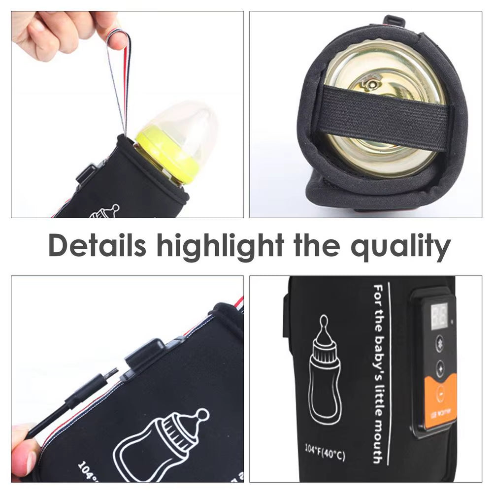 Portable USB Baby Bottle Warmer with Thermostat and Insulation Cover for Intelligent Milk Heating in Vehicle