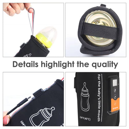 Portable USB Baby Bottle Warmer with Thermostat and Insulation Cover for Intelligent Milk Heating in Vehicle