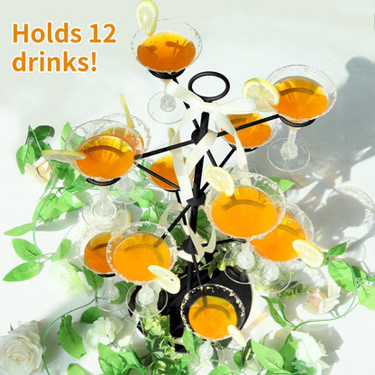 Elegant 3-Tier Cocktail Tree Stand for Events - 12 Holder Drink Tower for Wine Glasses, Champagne, and Martinis - Ideal for Mimosa Bars, Bridal Showers, and Brunch Parties