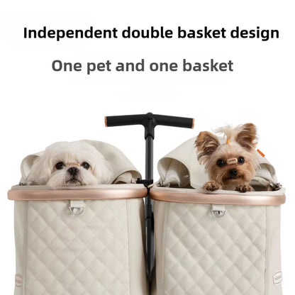 Cute Foldable Cat Stroller for 2 Cats 4 Wheels Outdoor Dual Cat Stroller Bag Detachable Dog Trolley Carrier Luxury Pet Products