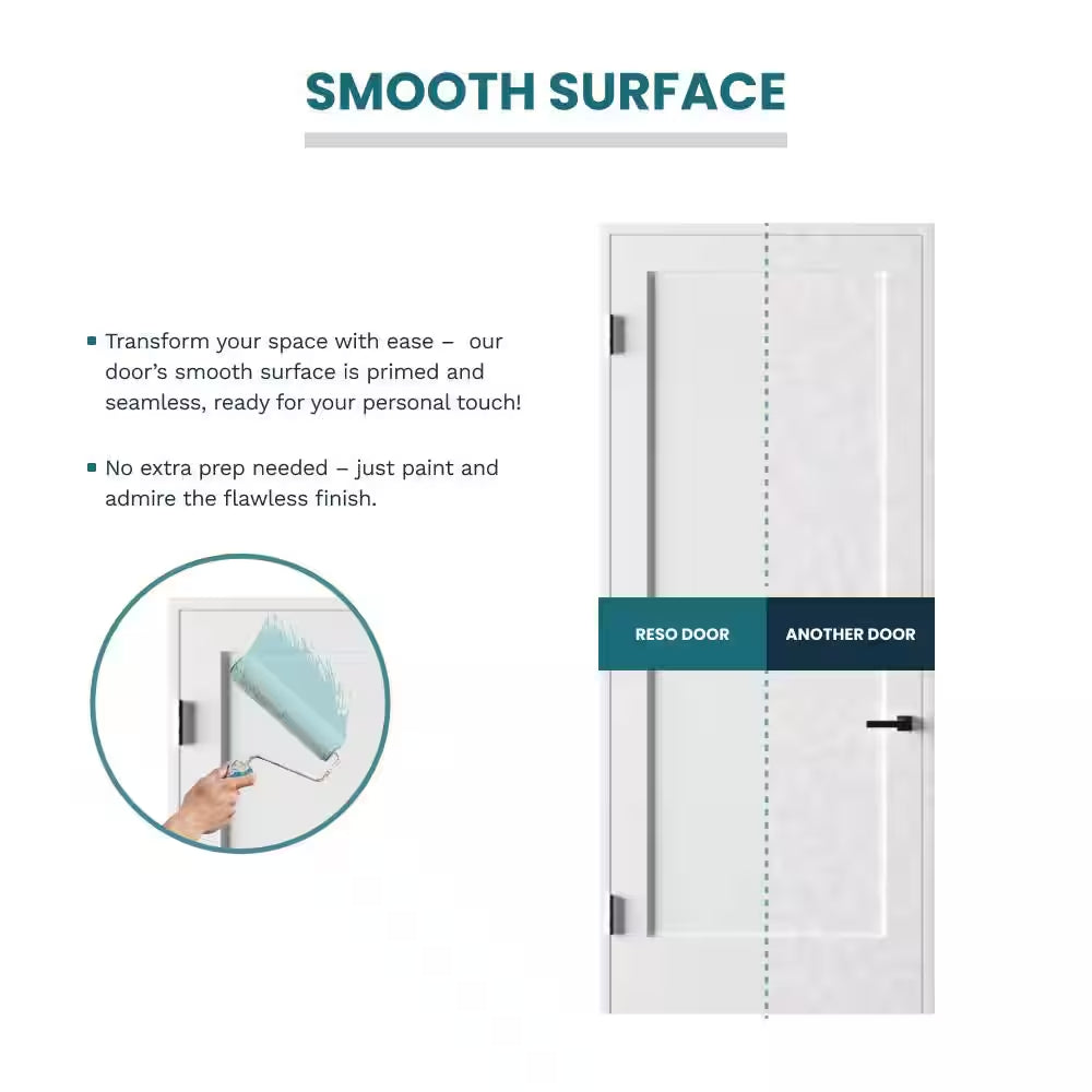 18 In. X 80 In. Right-Handed Solid Core White Primed Composite Single Prehung Interior Door Black Hinges