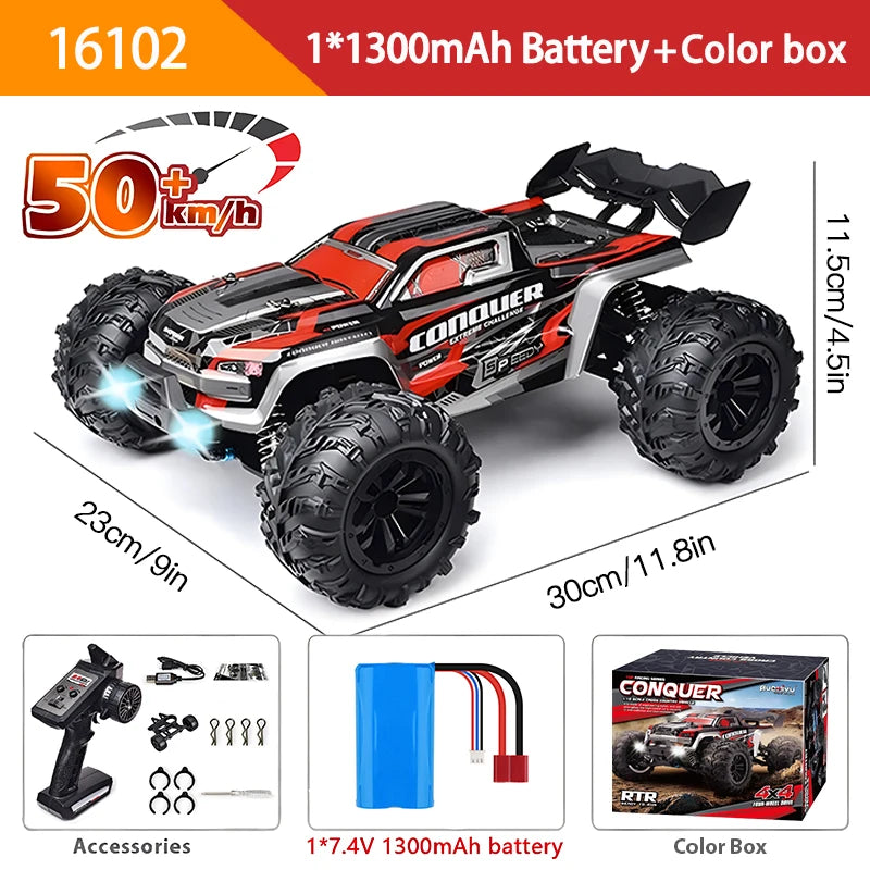 1:16 Scale 4WD RC Car with LED Remote Control - High-Speed Drift Monster Truck for Kids, 70KM/H or 50KM/H, Compatible with 144001 Toys