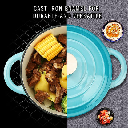 Cast Iron Dutch Oven, 3 QT round Dutch Oven Pot with Self Basting Lid for Home Baking, Braiser, Cooking, Great Christmas Gifts for Family,Teal