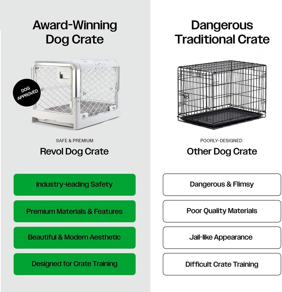 Revol Collapsible Dog Crate with Wheels - Premium Portable Dog Crate - Safe, Stylish, and Convenient Indoor Kennel (Ash, Medium)
