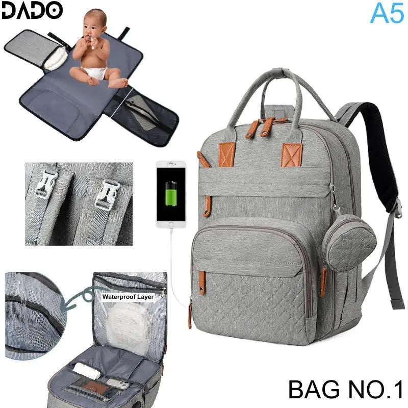 Premium Waterproof Diaper Backpack with Integrated Changing Station and Stroller Straps for Parents