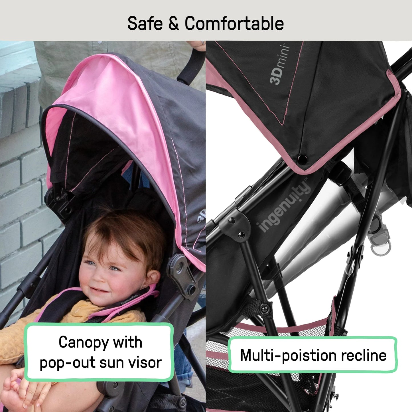 Summer 3D Mini Lightweight Umbrella Stroller - Compact Folding Design, Reclining Seat, Canopy, Supports Up to 45 Pounds, Ideal for Travel, Pink