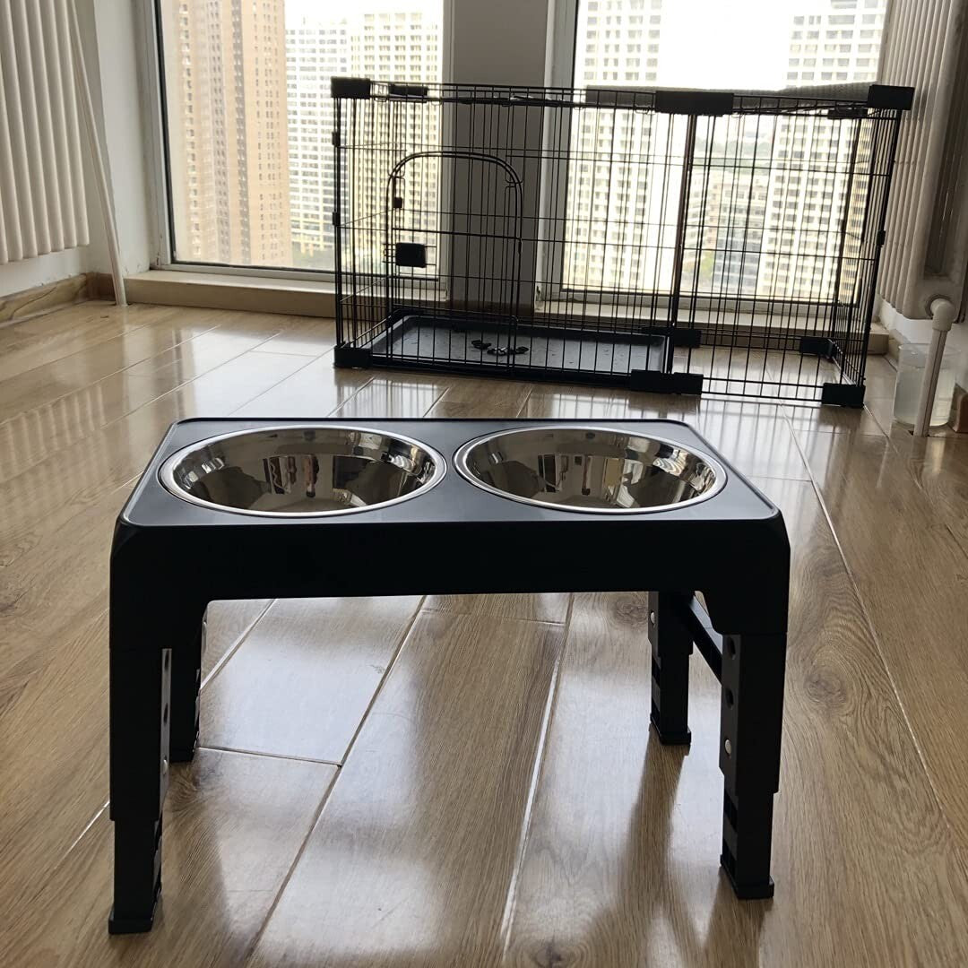 Elevated Adjustable Stainless Steel Dog Feeder with Food and Water Bowls