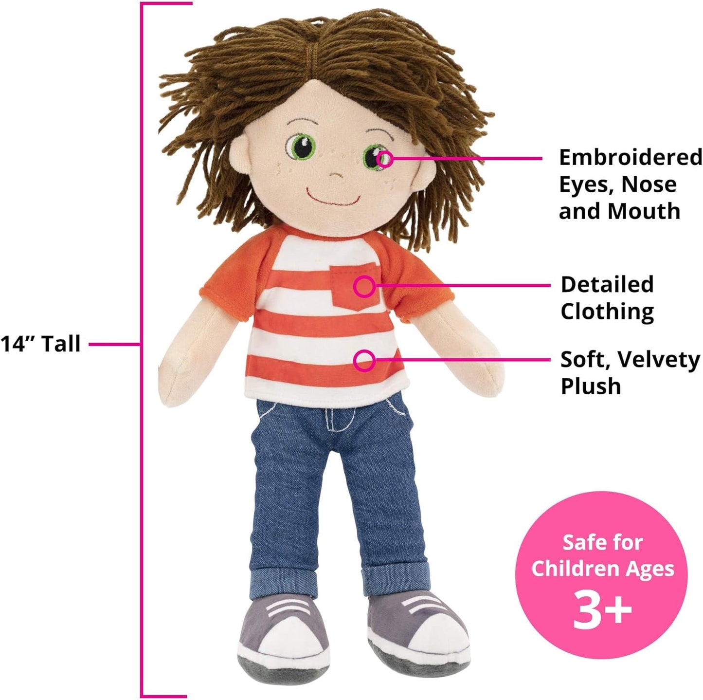 14-Inch Ollie Plush Baby Doll - Sensory Fabric Rag Doll for Infants and Toddlers, Machine Washable Stuffed Toy - Perfect Gift for Baby Showers, Birthdays, and Special Occasions