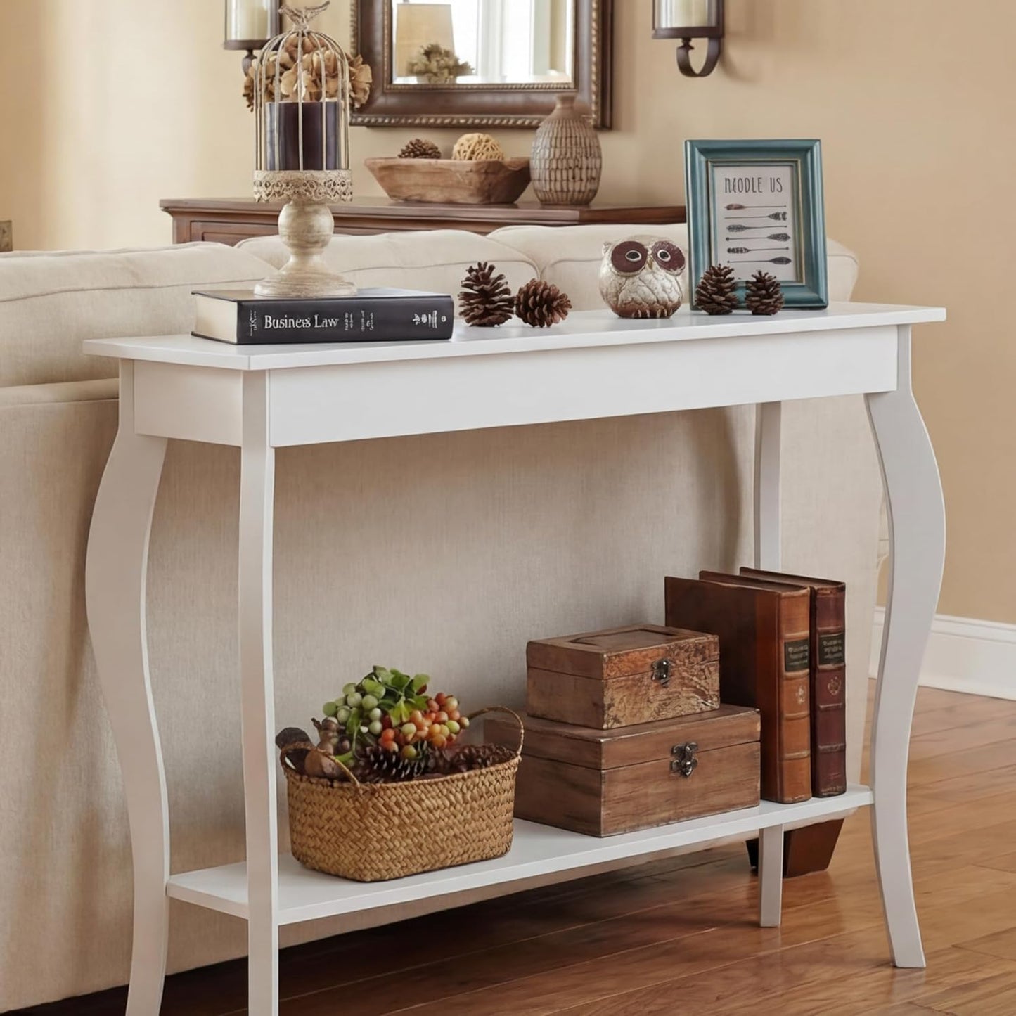 Narrow White Console Table - Elegant Accent Sofa Table for Entryway