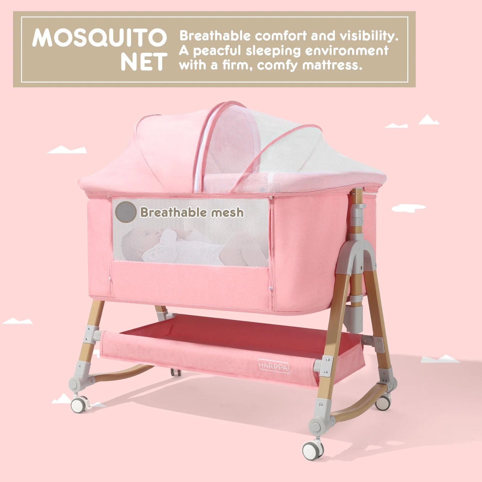 3-in-1 Infant Bassinet Bedside Sleeper for Newborns (0-5 Months) - Pink