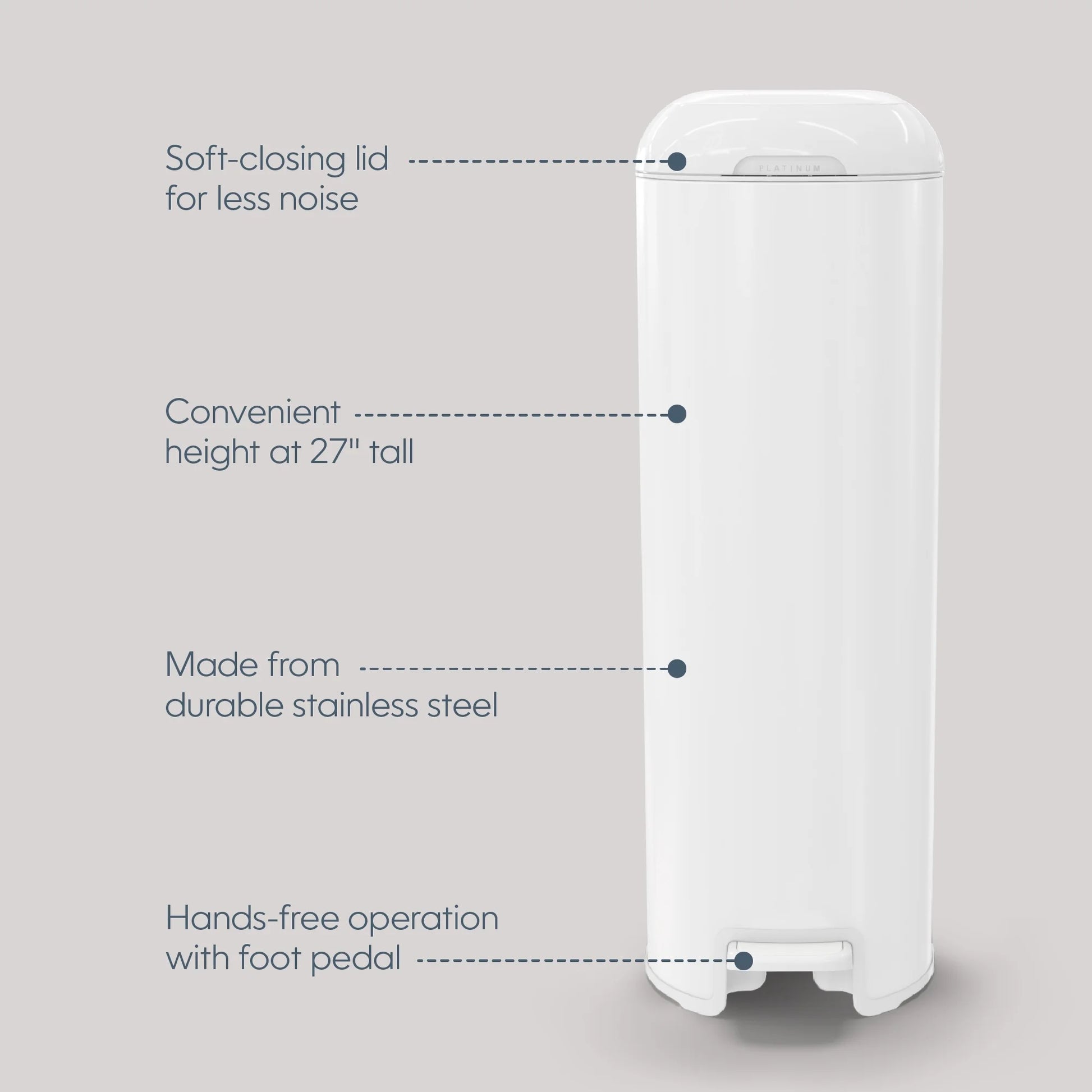 Platinum White Stainless Steel Diaper Disposal System with 18 Roll Bags for Infants