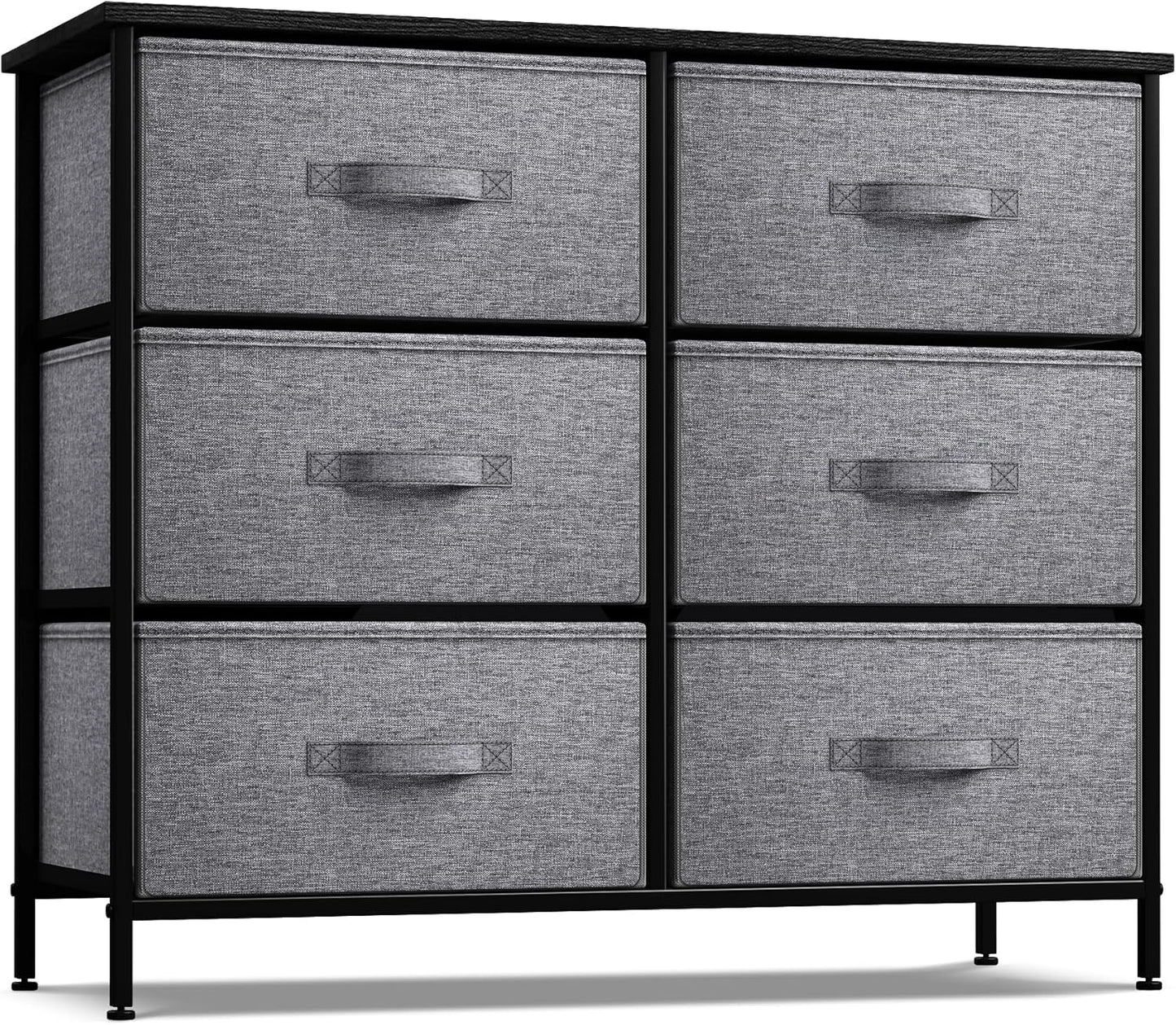 6-Drawer Dresser - Versatile Chest Organizer with Steel Frame, Wooden Top, and Convenient Fabric Bins for Clothing Storage in Bedroom, Hallway, Living Room, Nursery, and Closet