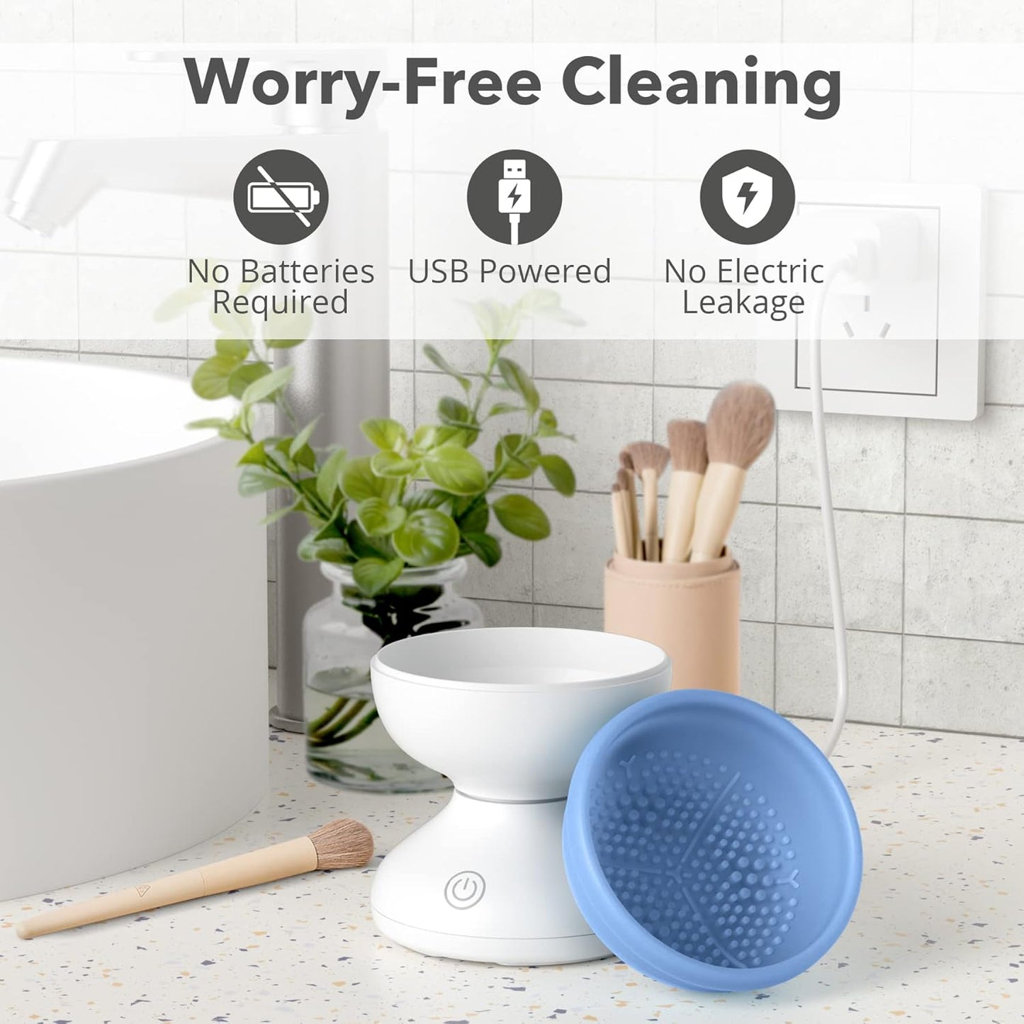 Makeup Cleaning Tool Kit - Electric Makeup Brush Cleaner Machine and Makeup Brush Sponge Cleaner Solution Concentrate, Foldable Silicone Bowl