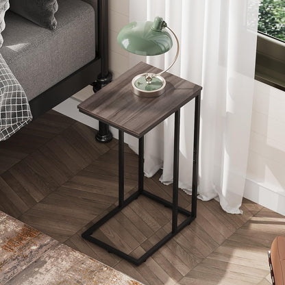 Small Side Table, C Shaped End Table for Couch, Sofa and Bed, Tv Tray Table That Slides under for Living Room, Bedroom, Bedside, Gray and Black