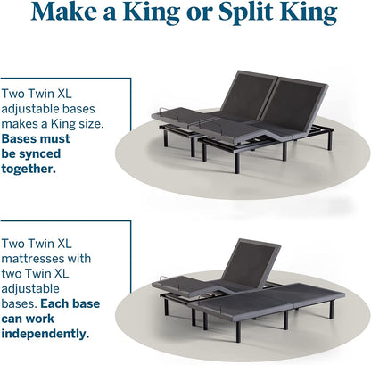 L600 Twin XL Adjustable Bed Base with Zero Gravity Feature, Bluetooth Connectivity, Companion App, Head and Foot Incline, Dual Massage Functionality, Under-Bed Lighting, Wireless Remote Control, and Dual USB Charging Ports