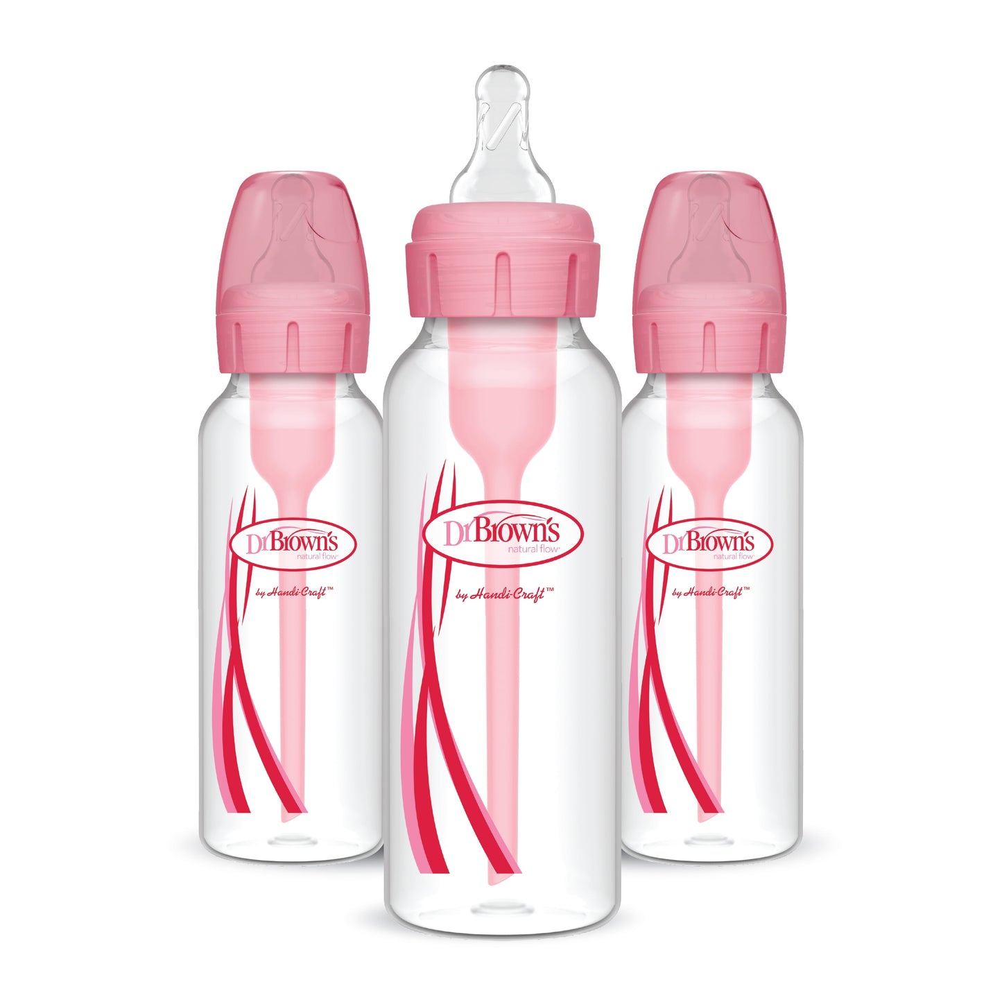 Dr. Brown's Natural Flow Options+ Anti-Colic Narrow Baby Bottles, Pink, 8 oz, Slow Flow, Suitable for Newborns, Set of 3