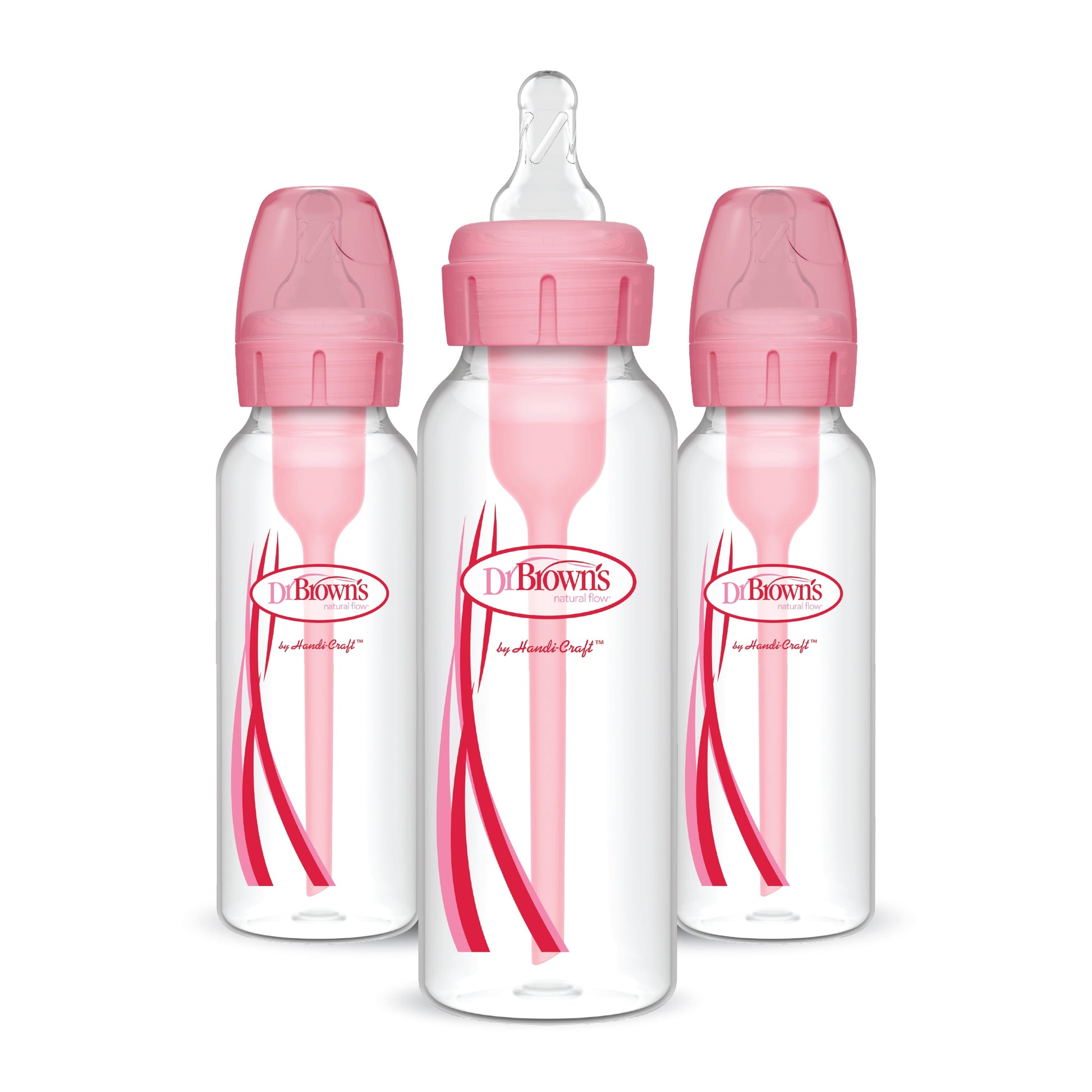 Dr. Brown's Natural Flow Options+ Anti-Colic Narrow Baby Bottles, Pink, 8 oz, Slow Flow, Suitable for Newborns, Set of 3