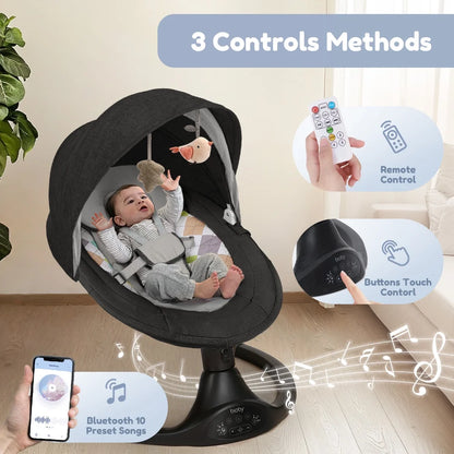 Electric Baby Swing and Rocker with Remote Control, Five Adjustable Sway Speeds, Bluetooth Music Connectivity - Black