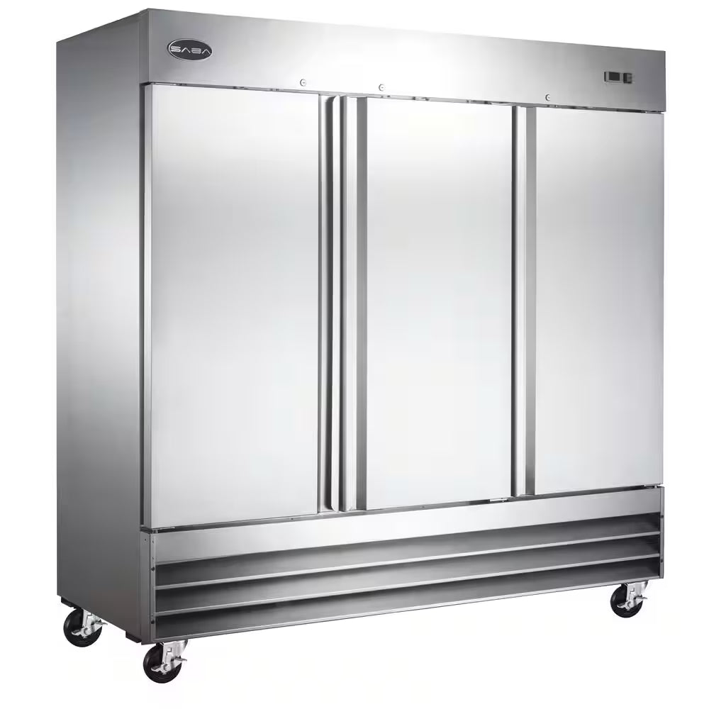 81-Inch Wide 72 Cubic Feet Three-Door Commercial Stainless Steel Reach-In Refrigerator