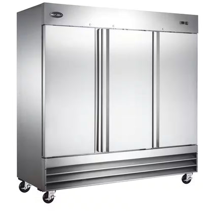 81-Inch Wide 72 Cubic Feet Three-Door Commercial Stainless Steel Reach-In Refrigerator
