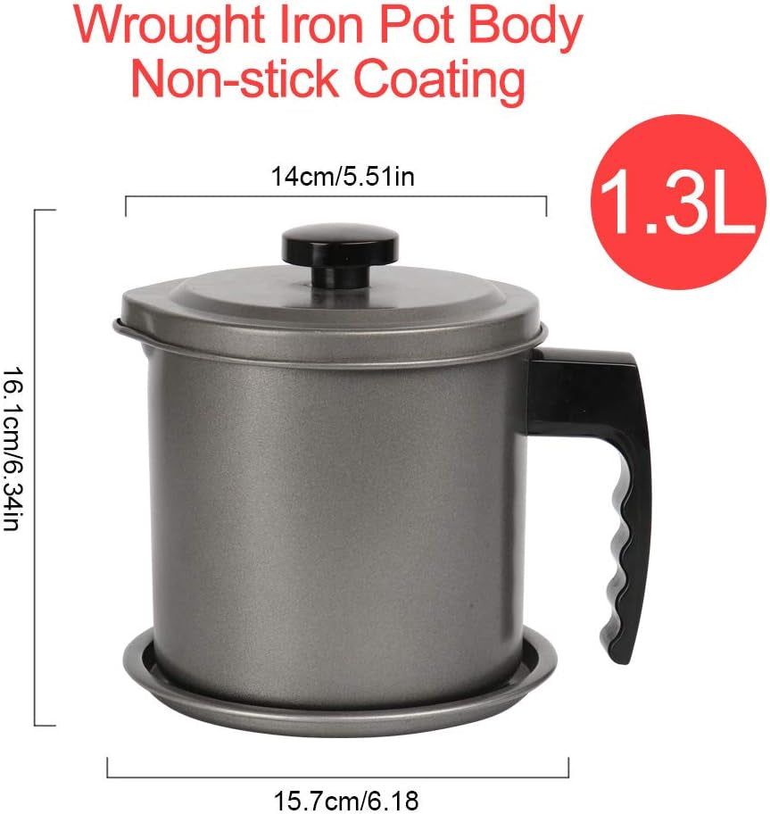 Bacon Grease Container with Strainer- 1.3 L or 5.2 Cup Iron Kitchen Oil Storage Can with Fine Mesh Strainer for Storing Hot Frying Oil, Fat (Gray)
