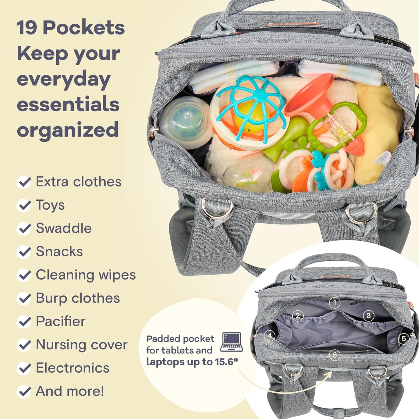 Multifunctional Travel Diaper Backpack - Features Changing Pad, Insulated Bottle Holders, Pacifier Case, Large Capacity, Waterproof Design in Gray
