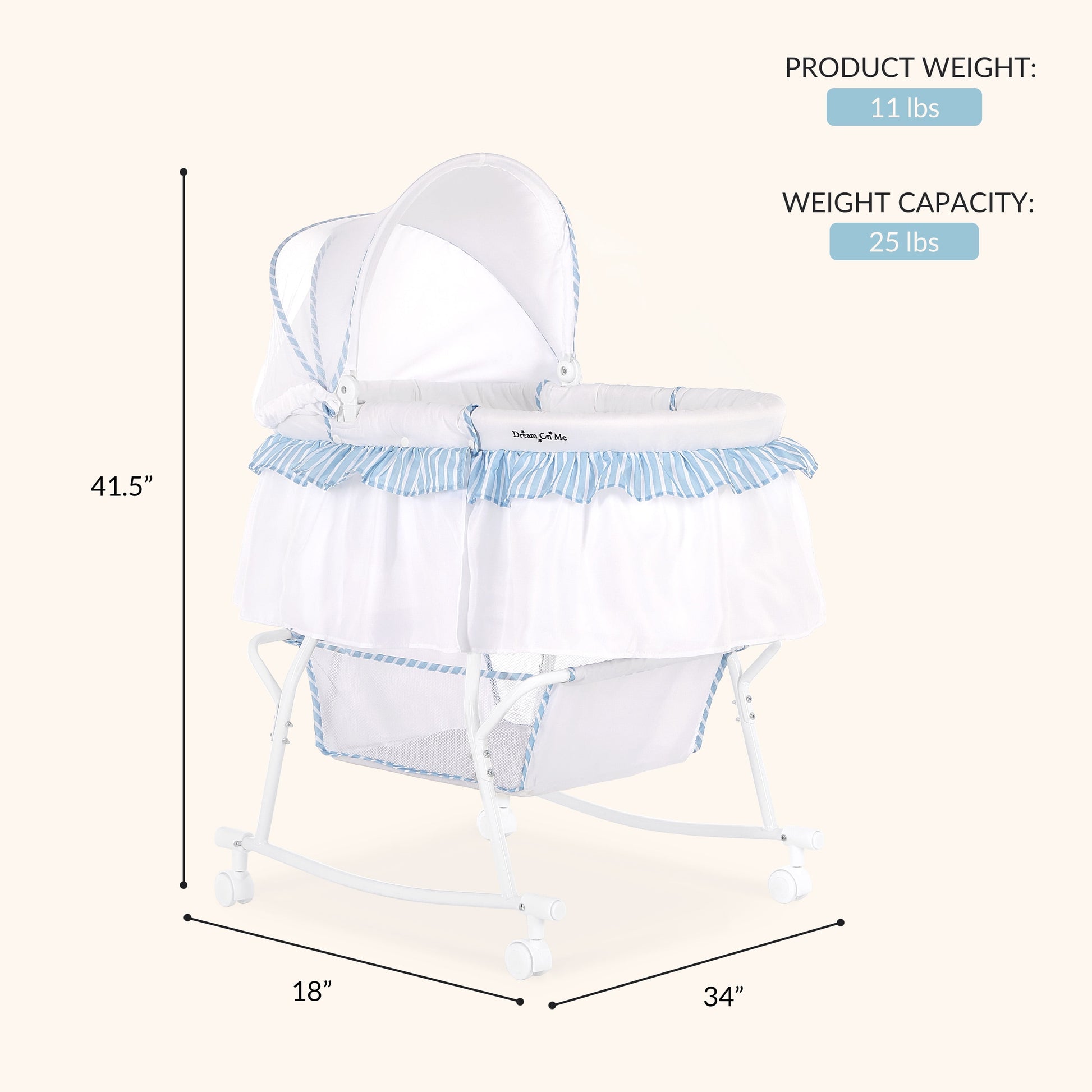Lacy Lightweight Dual-Function Portable Bassinet and Cradle in Blue and White