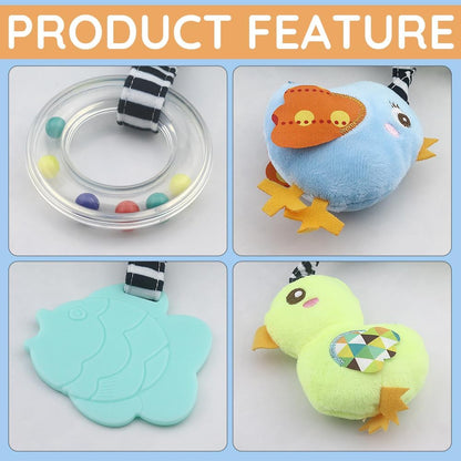 Baby Car Seat Activity Spiral Toys, Plush Crib Accessories with Squeaker for Boys and Girls (Duck Design)