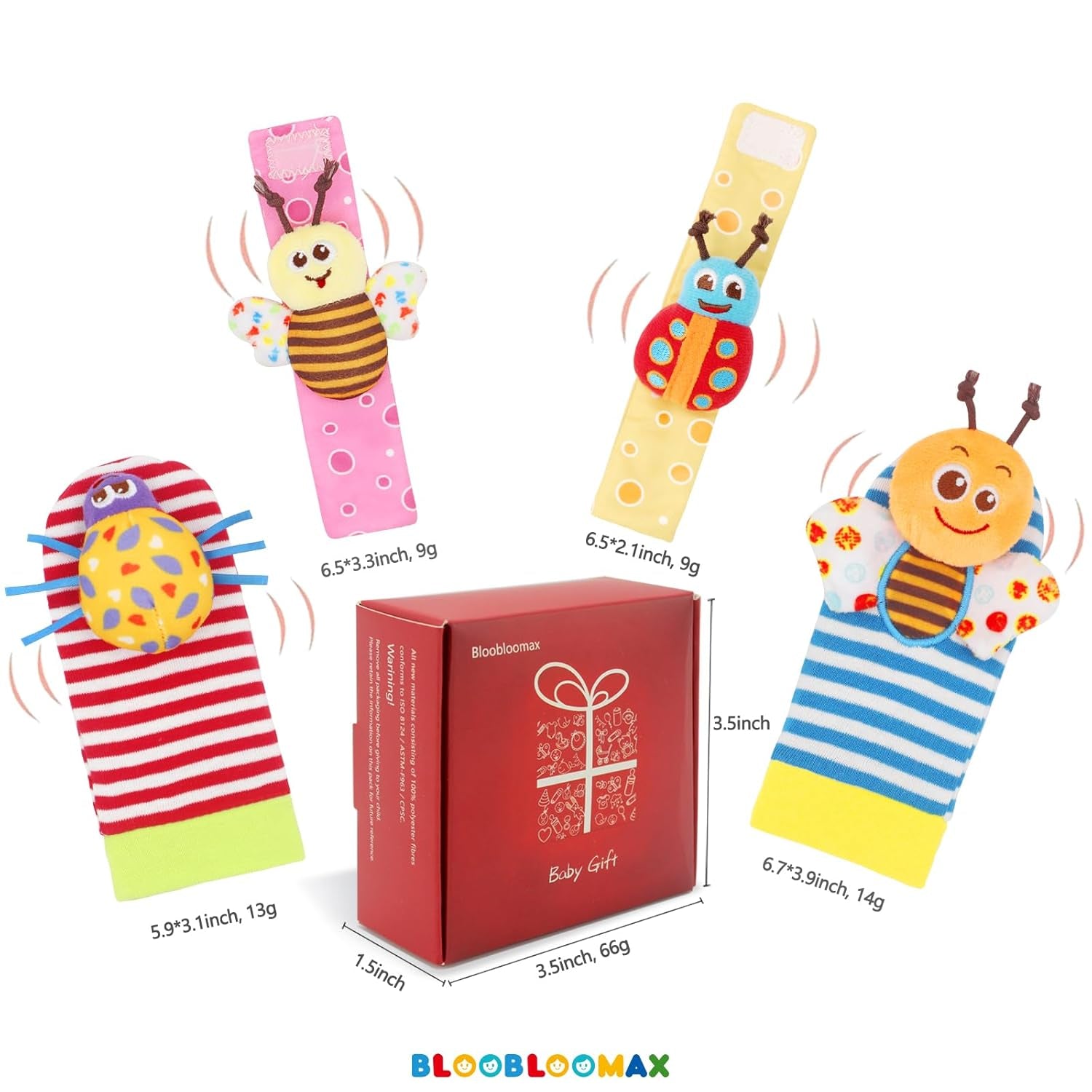 Infant Wrist Rattle Socks and Foot Finder Set - Developmental Toys for Babies 0-36 Months, Ideal Newborn Gift Set in Red Gift Box