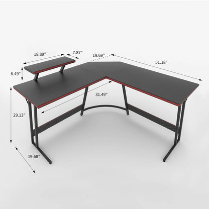 51.2" L-Shaped Gaming Desk with Carbon Fiber Surface, Black