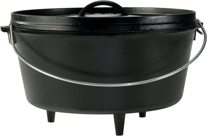 8 Quart Pre-Seasoned Cast Iron Camp Dutch Oven with Lid - Dual Handles - Use in the Oven, on the Stove, on the Grill or over the Campfire - Black