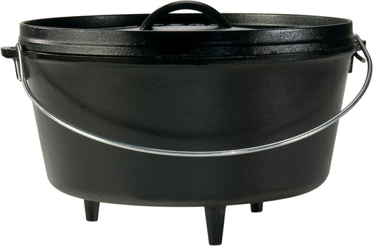 8 Quart Pre-Seasoned Cast Iron Camp Dutch Oven with Lid - Dual Handles - Use in the Oven, on the Stove, on the Grill or over the Campfire - Black