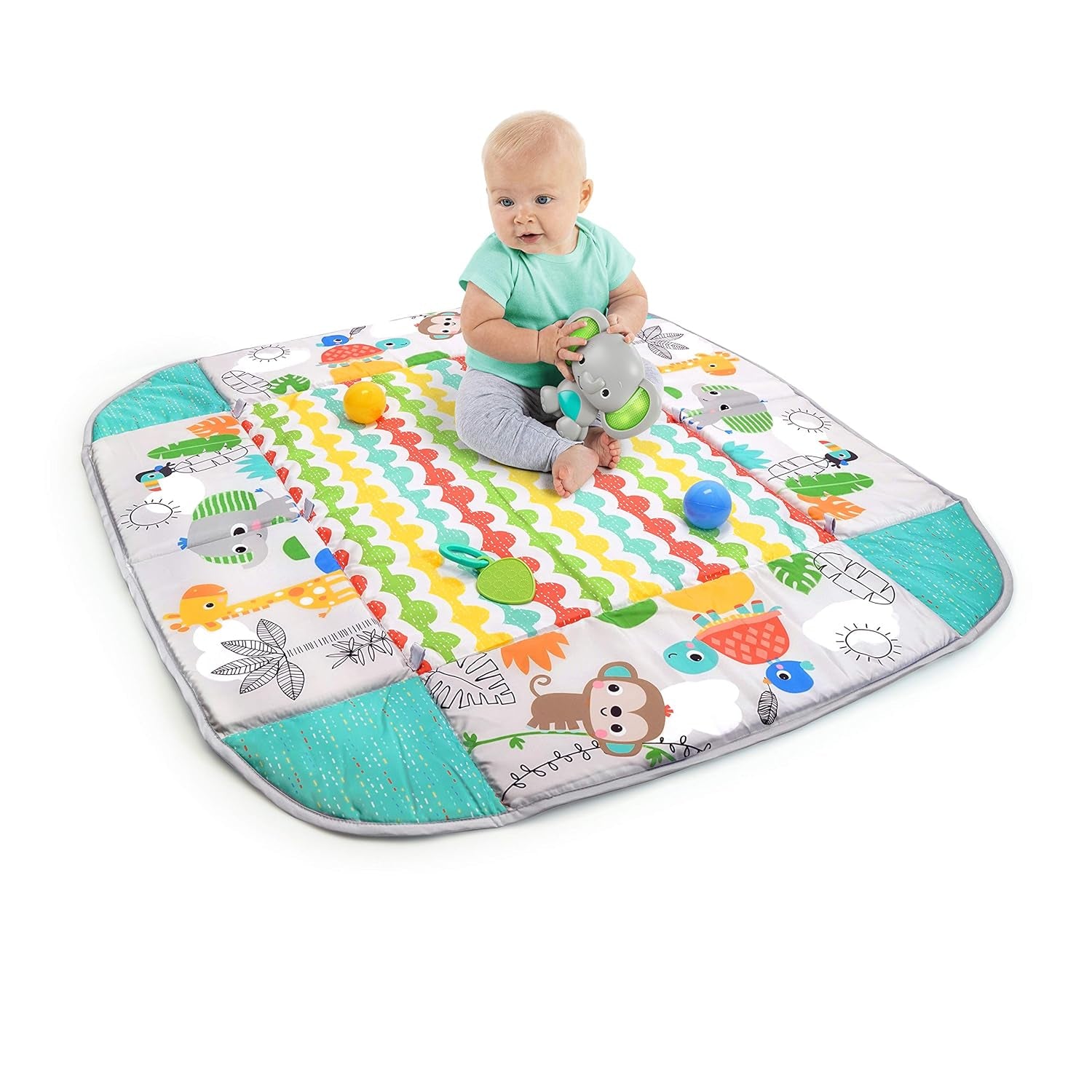 5-in-1 Convertible Jumbo Play Mat and Ball Pit Baby Gym for Newborns to Toddlers - Tropical Green Design