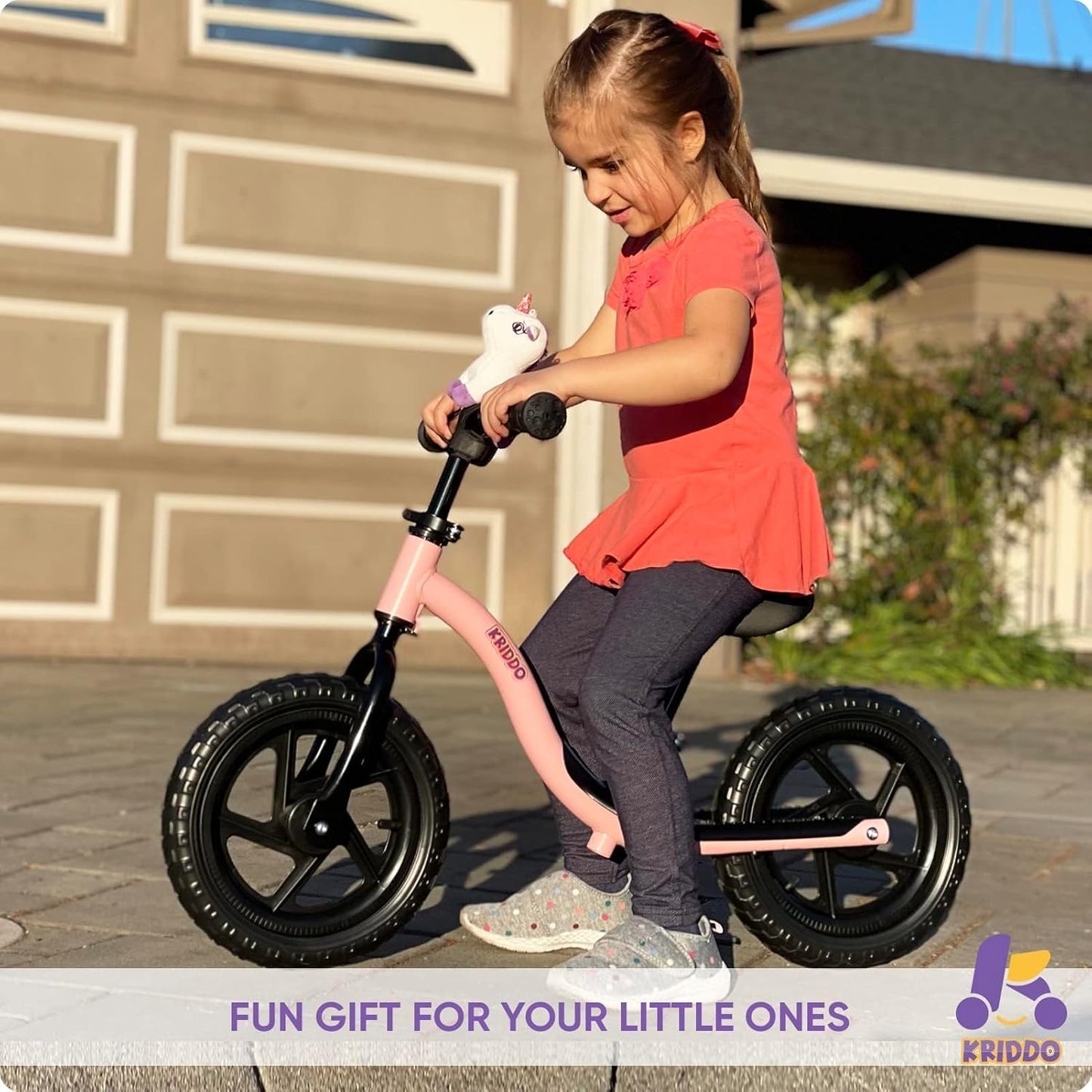 Toddler Balance Bike for Ages 2 to 5, Interactive Push Bicycle for Early Learning with Steady Balancing, Ideal Gift for Boys and Girls, Pink