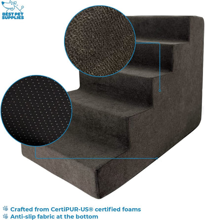 Dog Stairs for Small Dogs & Cats, Foam Pet Steps Portable Ramp for Couch Sofa and High Bed Non-Slip Balanced Indoor Step Support, Paw Safe No Assembly - Dark Brown, 5-Step