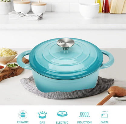 Cast Iron Dutch Oven, 3 QT round Dutch Oven Pot with Self Basting Lid for Home Baking, Braiser, Cooking, Great Christmas Gifts for Family,Teal