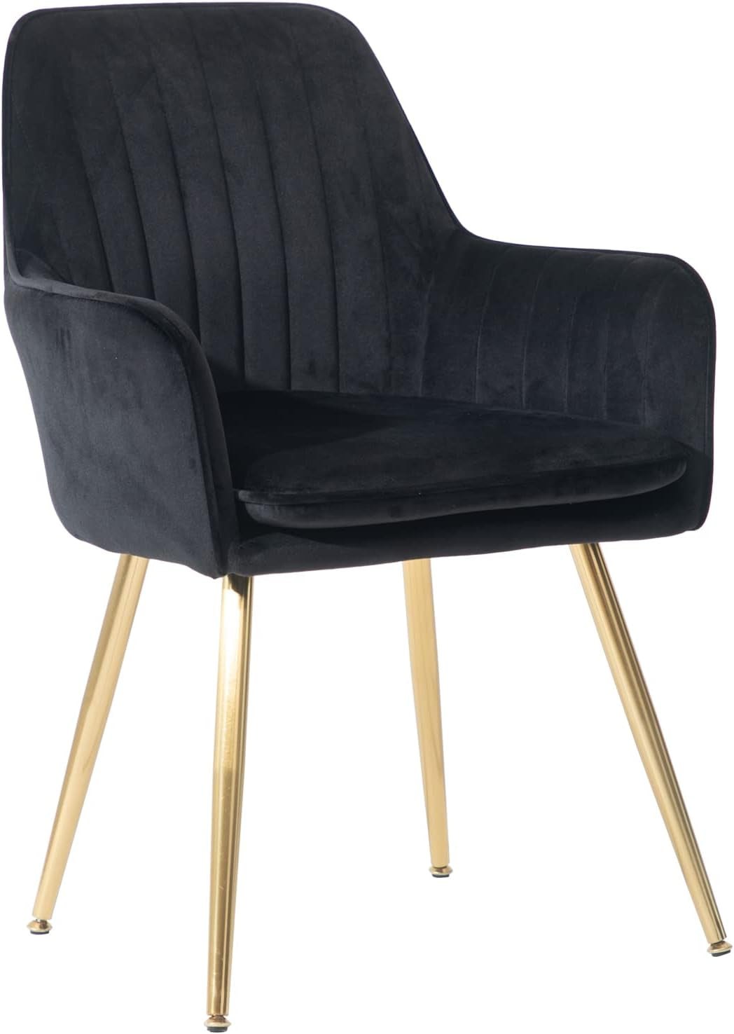 Mid-Back Velvet Dining Chair Set of 2 - Modern Leisure Armchair with Gold-Plated Legs, Upholstered Living Room Chairs (Black)