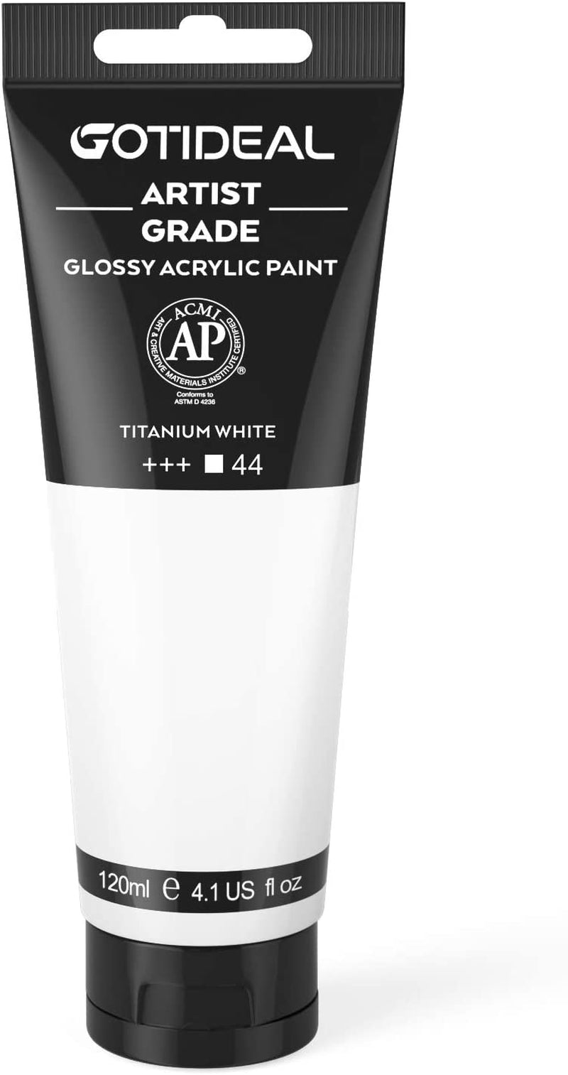 Acrylic Paint - Titanium White Tubes (120ml, 4.1 oz) - Non-Toxic, Fade-Resistant, Rich Pigments for Artists and Crafters - Ideal for Canvas, Wood, Clay, Fabric, and Ceramic Projects
