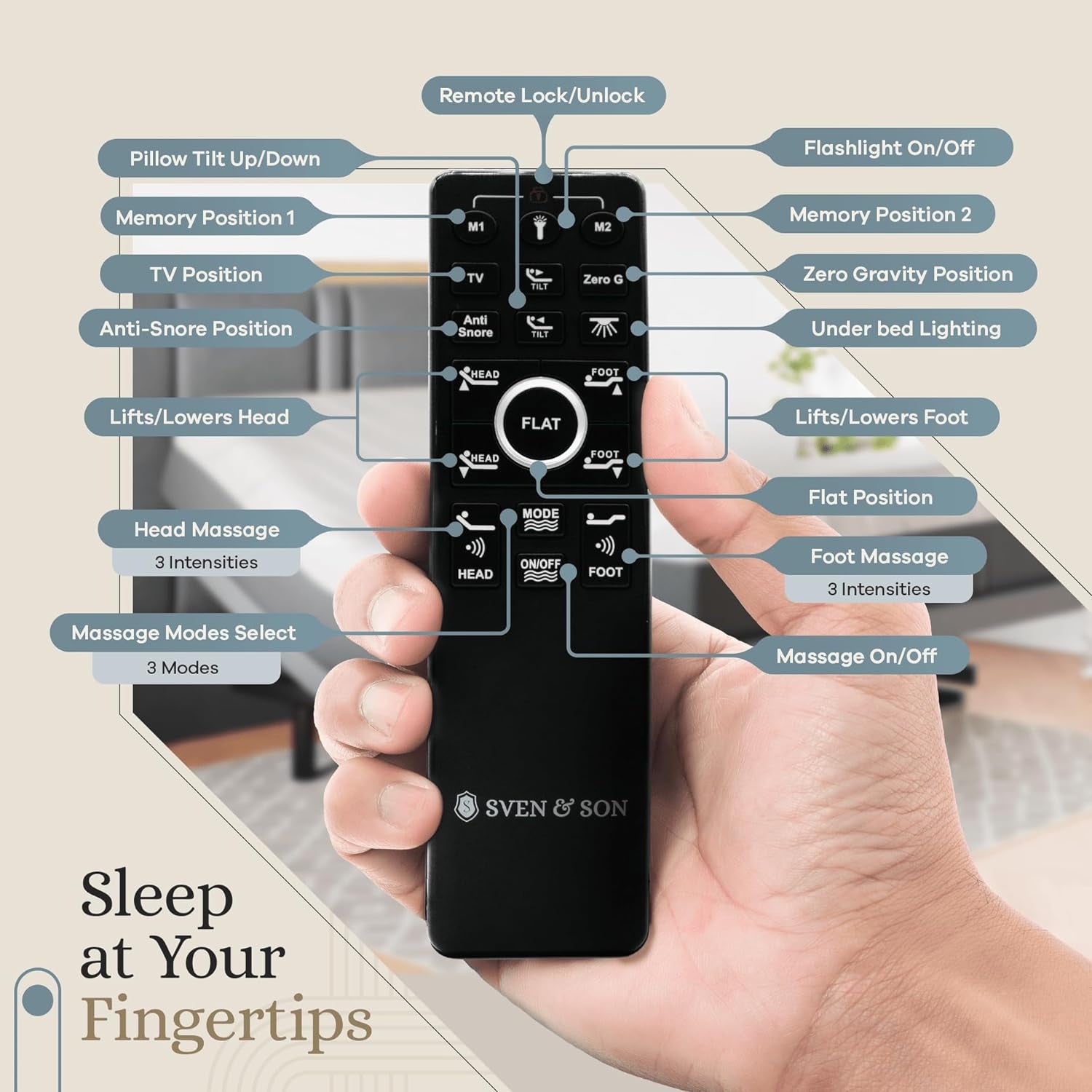 Harmony Adjustable Bed Base, Head and Foot Lift, Massage, Under-Bed Lights, USB, Memory, Zero Gravity Smart Frame - King