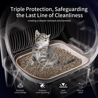 Self Cleaning Cat Litter Box, Automatic Smart Litter Box for Multiple Cats with 10 Safety Sensor Radars, 110L Electric Cat Box with App-Control, Odor Control, Quiet Operation, Black