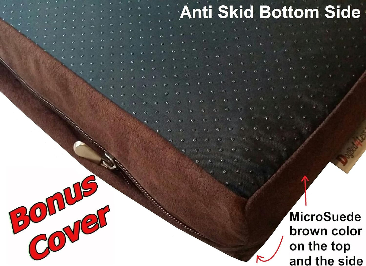 Orthopedic Gel Memory Foam Pet Dog Bed, Waterproof Liner with External Microsuede Cover and Bonus Antislip Cover (Microsuede Espresso, 55"X47"X4" Inches)