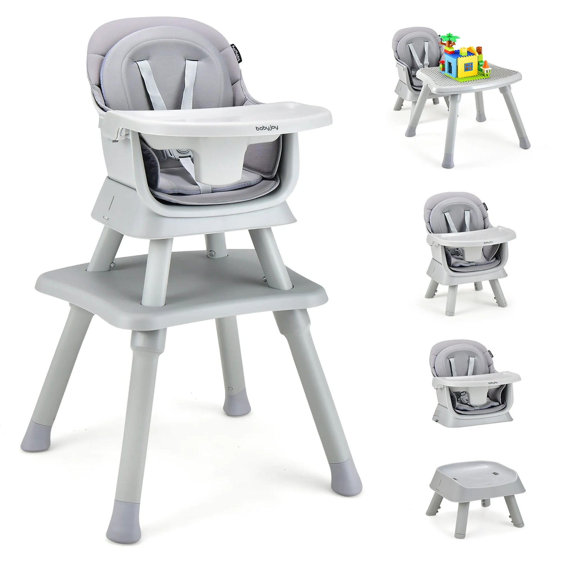 8-in-1 Convertible High Chair and Booster Seat with Removable Tray - Gray