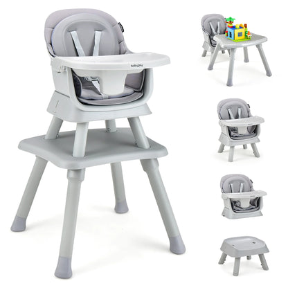 8-in-1 Convertible High Chair and Booster Seat with Removable Tray - Gray