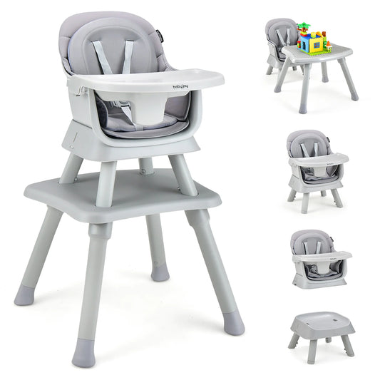 8-in-1 Convertible High Chair and Booster Seat with Removable Tray - Gray