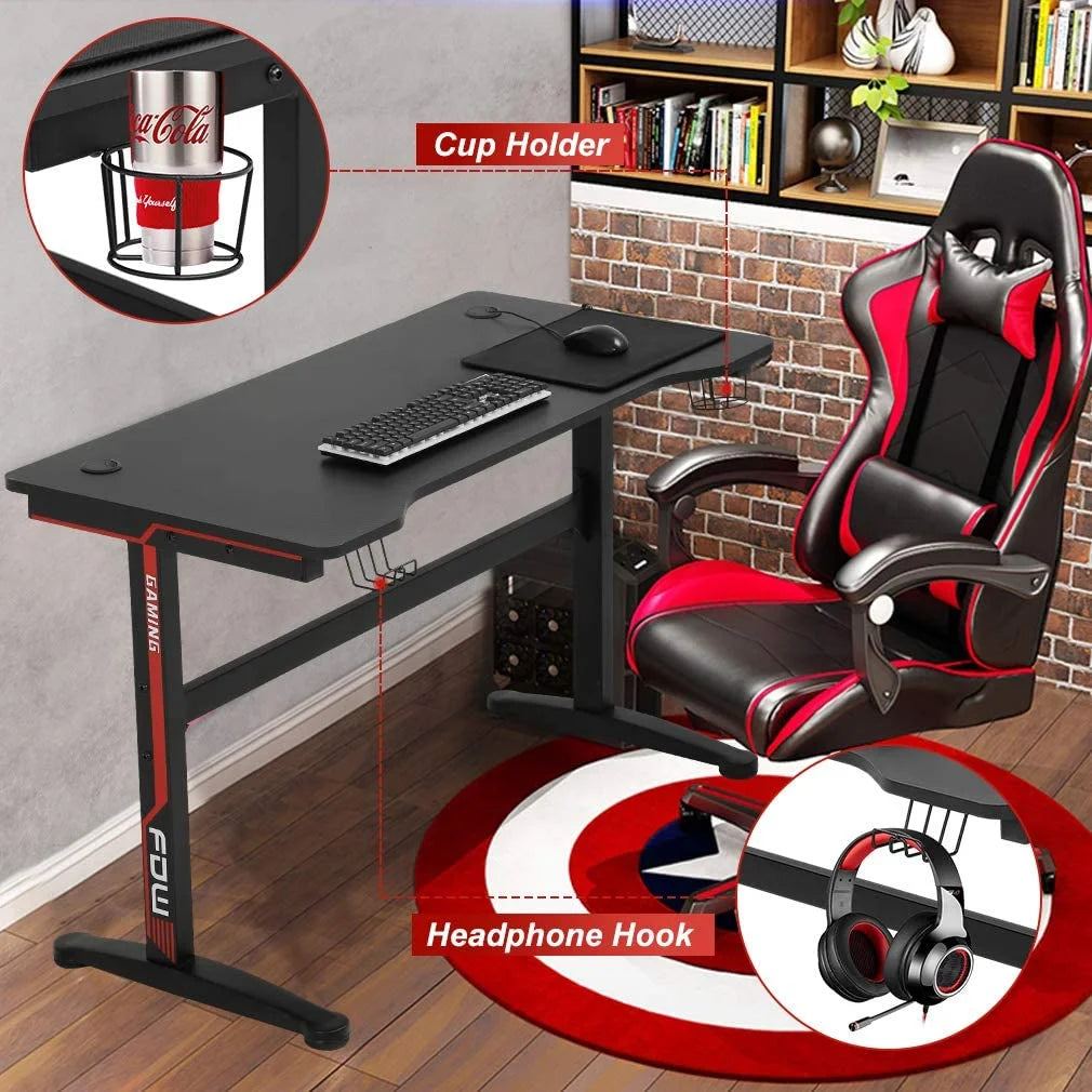 Professional Gaming and Home Office Desk with Integrated Cup Holder and Headphone Hook